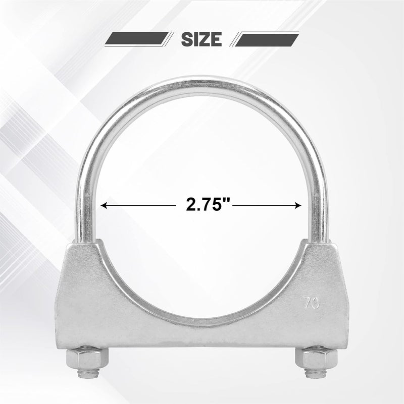 GESEXI 2.75" U-shaped Exhaust Pipe Clamp Mild Steel Muffler Exhaust Clamps with Anti-Rust Coat Pack of 2 - Image 2